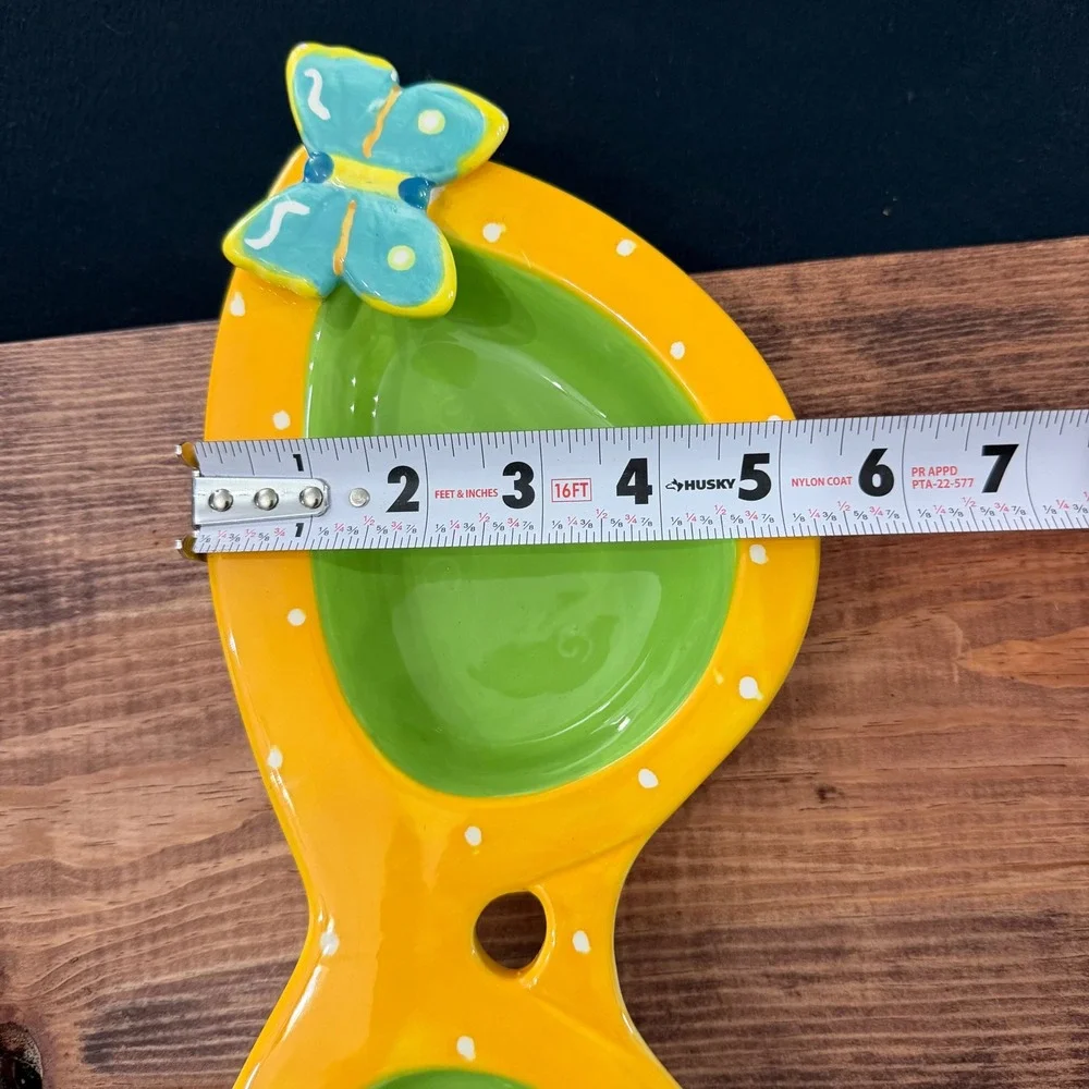 Dennis East Ceramic Sunglasses Divided Serving Dish Yellow Polka Dot Butterfly